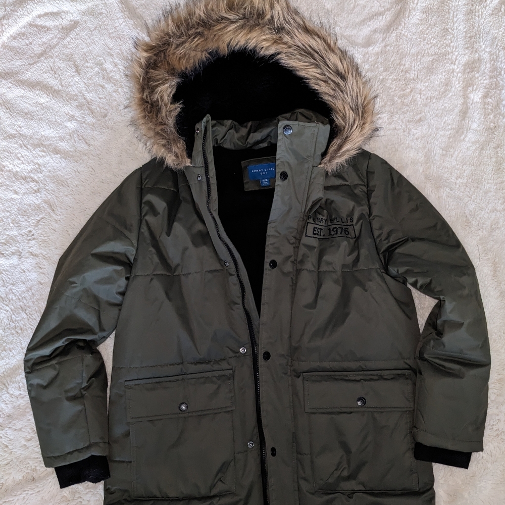 Green Parka with Faux Fur Hood